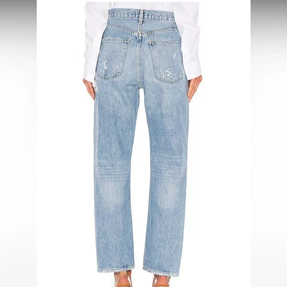 Agolde 90’s mid rise Women Light Blue Ripped distressed Denim Jeans size 23 EUC